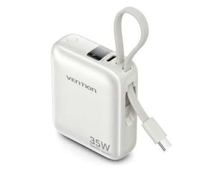 Powerbank Vention Powerbank 10000mAh 35W PD z wbudowanym kablem USB-C beżowy
